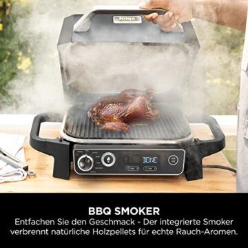 Ninja Woodfire Elektrogrill, Camping-Grill mit Smoker-& Heißluftfritteuse, 7-in-1-Outdoor Grill, räuchern, braten, backen, wetterfest, antihaftbeschichtet, tragbar, Grau/Schwarz OG701EU - 8