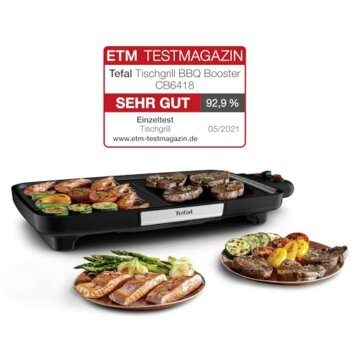Tefal CB6418 BBQ Booster Tischgrill | Power-Boost-Zone | 2200 Watt | Antihaftbeschichtung | 6 Stufen Thermostat | Auffangschale spülmaschinengeeignet | Thermo-Spot | extragroße Grillfläche | Schwarz - 2