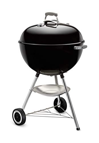 Weber Classic Kettle Holzkohlegrill, Ø 57cm Grillfäche, BBQ Grill mit porzellanemaillierten Deckel & Kessel, Deckelthermometer, Dreibein-Ständer & Räder, verchromter Grillrost - Schwarz (1341504) - 16