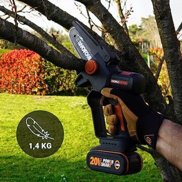WORX WG325E.9 NITRO Profi Mini Akku-Kettensäge 20V - Einhand Ast-Säge - leistungsstarker Brushless Motor - 12cm Schwertlänge - leicht & kompakt - automatische Kettenschmierung - ohne Akku & Ladegerät - 4