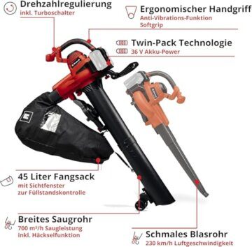 Einhell Akku-Laubsauger GE-CL 36/230 Li E-Solo Power X-Change (Lithium-Ionen, 18 Volt, Saug-/Blasfunktion, Turboschalter, inkl. Saugrohr + Blasrohr, ohne Akku und Ladegerät) - 3