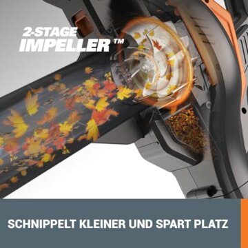 WORX WG583E.9 Akku-Laubbläser/Laubsauger 40V(2x20V) - 2 in 1 zum Laub Zusammenkehren & Aufsaugen - 35L Fangsack - ohne Akku und Ladegerät, Schwarz / Orange - 6