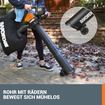 WORX WG583E.9 Akku-Laubbläser/Laubsauger 40V(2x20V) - 2 in 1 zum Laub Zusammenkehren & Aufsaugen - 35L Fangsack - ohne Akku und Ladegerät, Schwarz / Orange - 9