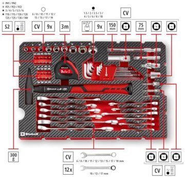Original Einhell E-CASE 80-tlg. Werkzeugkoffer (Werkzeug-Set im robusten, stapelbaren Kunststoffkoffer als ideale Grundausstattung für den Haushalt, die Werkstatt oder unterwegs) - 2