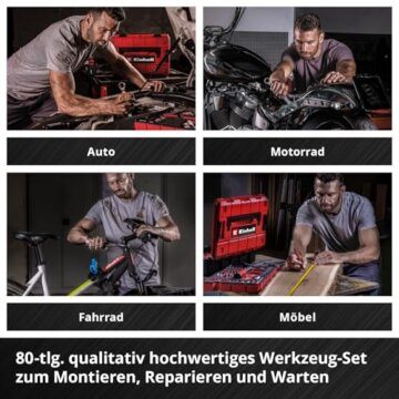 Original Einhell E-CASE 80-tlg. Werkzeugkoffer (Werkzeug-Set im robusten, stapelbaren Kunststoffkoffer als ideale Grundausstattung für den Haushalt, die Werkstatt oder unterwegs) - 12