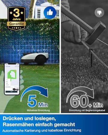 ECOVACS Goat O500 Panorama Mähroboter ohne Begrenzungskabel, 500 m², Auto-Kartierung Rasenmäher Roboter, Setup-frei, LiDAR-unterstützte visuelle Navigation, passiert 0,7m Engstellen, 45% Steigungen - 2
