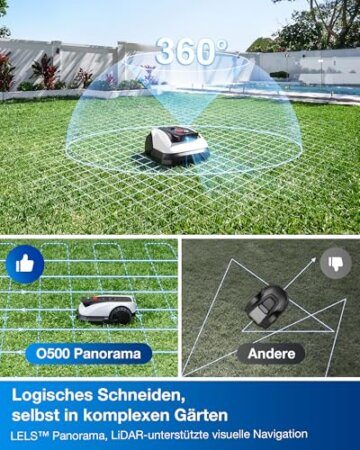 ECOVACS Goat O500 Panorama Mähroboter ohne Begrenzungskabel, 500 m², Auto-Kartierung Rasenmäher Roboter, Setup-frei, LiDAR-unterstützte visuelle Navigation, passiert 0,7m Engstellen, 45% Steigungen - 3