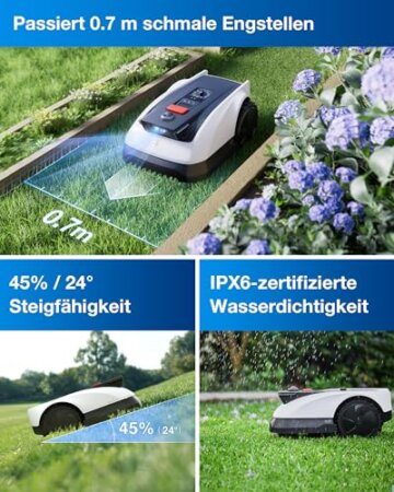 ECOVACS Goat O500 Panorama Mähroboter ohne Begrenzungskabel, 500 m², Auto-Kartierung Rasenmäher Roboter, Setup-frei, LiDAR-unterstützte visuelle Navigation, passiert 0,7m Engstellen, 45% Steigungen - 5