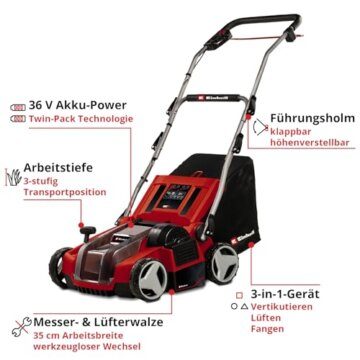 Einhell Akku-Vertikutierer-Lüfter GE-SA 36/35 Li-Solo Power X-Change (Li-Ion, 36 V, bürstenloser Motor, 35cm Messerwalze, 28L Fangsack, einstellbare Arbeitstiefe, ohne Akku & Ladegerät) - 3