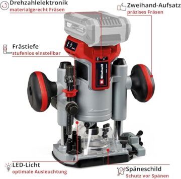 Einhell Professional Akku-Oberfräsen-Kantenfräsen-Set TP-RO 18 Set Li BL-Solo Power X-Change (18 V, Brushless, Frästiefen-Feineinstellung, inkl Zubehör+Tasche, ohne Akku) - 3