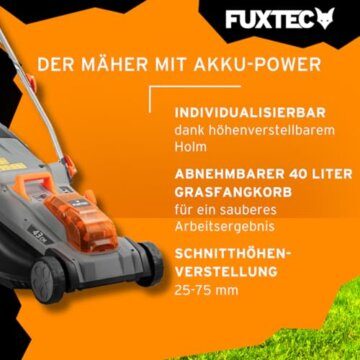 FUXTEC Akku Rasenmäher 40V (2x20V) E2RM43- Schnittbreite 43cm, Variable Schnitthöhe, Elektrorasenmäher, Kabellos (Li-Ion Akku & Ladegerät inklusive) - 5