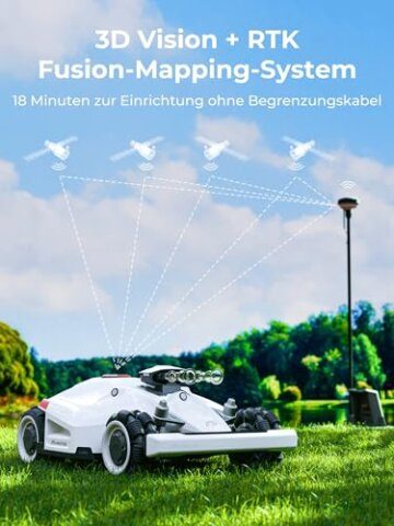 Mammotion LUBA 2 AWD 3000 Rasenmäher Roboter (2024 Version), Mähroboter ohne Begrenzungskabel für Rasenflächen bis 3000 m², 3D Vision+RTK Fusion-Mapping, 80% Steigung, Schnitthöhe 25-70mm - 2