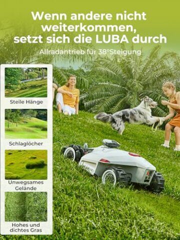 Mammotion LUBA 2 AWD 3000 Rasenmäher Roboter (2024 Version), Mähroboter ohne Begrenzungskabel für Rasenflächen bis 3000 m², 3D Vision+RTK Fusion-Mapping, 80% Steigung, Schnitthöhe 25-70mm - 3