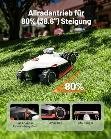 MAMMOTION LUBA 2 AWD 3000X Mähroboter ohne Begrenzungskabel, bis zu 3000 m², UltraSense AI Vision iNavi Auto-Mapping, 80% Steigung, 25-70 mm Schnitthöhe - 3