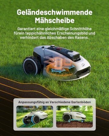 MAMMOTION YUKA 1000 Mähroboter, kabelloses UltraSense AI Vision-bis 1000 m² 45% Steigung, automatische Kartierung, Schnitthöhe 20-90mm, Schnittbreite 320mm - 4