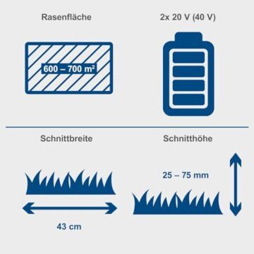 Scheppach Akku-Rasenmäher BC-MP430-X 20V Brushless Akkumäher | 43cm Schnittbreite | für 600-700 m2 | Schnitthöhenverstellung von 25–75mm | 50L Korb | 20V-IXES-Serie | mit 2x 4Ah Akku & Doppelladegerät - 3
