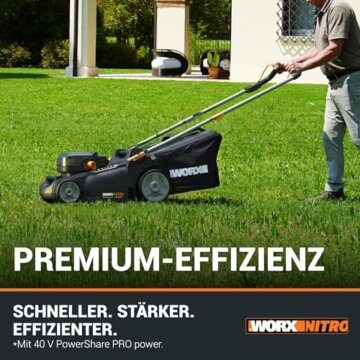 WORX WG737E Nitro Akku-Rasenmäher 40V(2x20V) - leistungsstarke bürstenloser Motor - 37cm Schnittbreite - 6 Schnitthöhenstufe (20-70mm) - 40L Grasfangsack - inkl. 2x4Ah Akkus & Dual-Ladengerät - 2