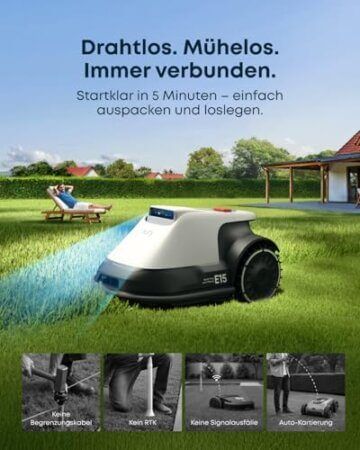 eufy E15 Mähroboter ohne Begrenzungskabel, Keine Signalausfälle, Kein RTK, TrueVision Technologie, Smart-Navigation, Garten bis 800m², Präzisionsrandschnitt, Hindernisvermeidung, App-Steuerung - 2