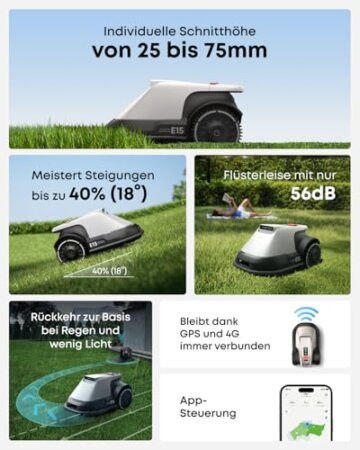eufy E15 Mähroboter ohne Begrenzungskabel, Keine Signalausfälle, Kein RTK, TrueVision Technologie, Smart-Navigation, Garten bis 800m², Präzisionsrandschnitt, Hindernisvermeidung, App-Steuerung - 8
