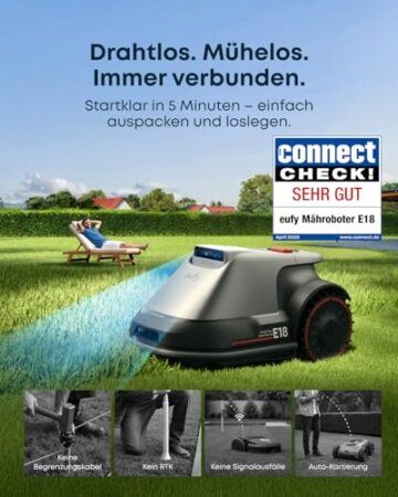 eufy E18 Mähroboter ohne Begrenzungskabel, Keine Signalausfälle, Kein RTK, TrueVision Technologie, GNSS System, Garten bis 1200m², Präzisionsrandschnitt, Hindernisvermeidung, App-Steuerung - 2
