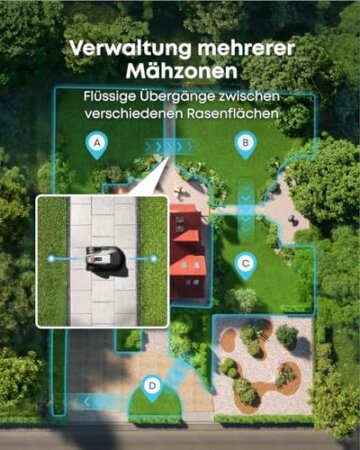 eufy E18 Mähroboter ohne Begrenzungskabel, Keine Signalausfälle, Kein RTK, TrueVision Technologie, GNSS System, Garten bis 1200m², Präzisionsrandschnitt, Hindernisvermeidung, App-Steuerung - 5