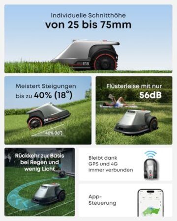 eufy E18 Mähroboter ohne Begrenzungskabel, Keine Signalausfälle, Kein RTK, TrueVision Technologie, GNSS System, Garten bis 1200m², Präzisionsrandschnitt, Hindernisvermeidung, App-Steuerung - 8