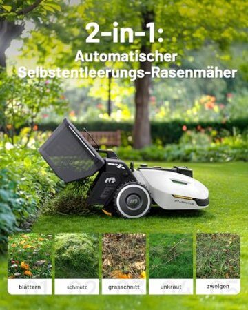 MAMMOTION YUKA 2000 Mähroboter mit Kehrmaschine, NetRTK+Vision, Keine RTK-Antenne erforderlich, Auto-Kartierung, Empf. 2000m², Max. 2800m², mit 4G-Modul, 80% Steigung - 2