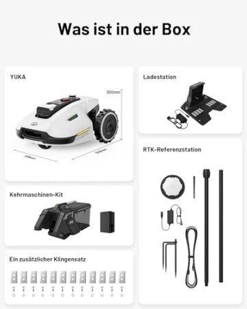 MAMMOTION YUKA 2000 Mähroboter mit Kehrmaschine, NetRTK+Vision, Keine RTK-Antenne erforderlich, Auto-Kartierung, Empf. 2000m², Max. 2800m², mit 4G-Modul, 80% Steigung - 10