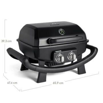 BURNHARD 2-Brenner Gasgrill Wayne 4,4 kW – Tragbarer Balkongrill - Tischgasgrill klein mit Aludruckguss Brennkammer inkl. Abdeckhaube - Gusseisen Grillrost - 2