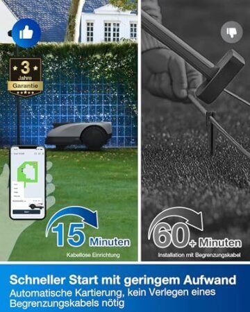 ECOVACS Goat O1200 RTK Mähroboter ohne Begrenzungskabel, 1200 m², LiDAR-unterstützte RTK+Vision Navigation, Rasenmäher Roboter, einstellbare Schnitthöhe 3-8cm, Auto-Kartierung, 0,7m Engstellen - 2