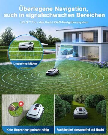ECOVACS Goat A3000 LiDAR Mähroboter ohne Begrenzungskabel, 3000 m², Dual-LiDAR Navigation, 330 mm Schnittbreite, Rasenmäher Roboter, 45 min Schnellladung, 100W Schnitteistung, präzises Kantenmähen - 3