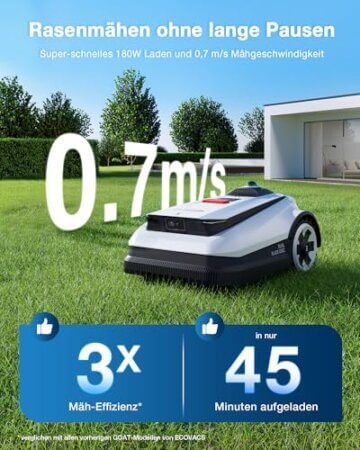 ECOVACS Goat A3000 LiDAR Mähroboter ohne Begrenzungskabel, 3000 m², Dual-LiDAR Navigation, 330 mm Schnittbreite, Rasenmäher Roboter, 45 min Schnellladung, 100W Schnitteistung, präzises Kantenmähen - 4