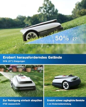ECOVACS Goat A3000 LiDAR Mähroboter ohne Begrenzungskabel, 3000 m², Dual-LiDAR Navigation, 330 mm Schnittbreite, Rasenmäher Roboter, 45 min Schnellladung, 100W Schnitteistung, präzises Kantenmähen - 7