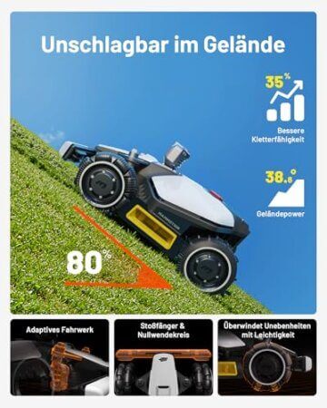 MAMMOTION LUBA mini AWD LiDAR Mähroboter ohne Begrenzungskabel Mit 3D LiDAR + Vision, Ohne RTK-Antenne, Automatische Kartierung, empf. für 1.500 m², 4G-Modul, bis zu 80 % Steigung - 4