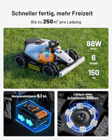 MAMMOTION LUBA mini AWD LiDAR Mähroboter ohne Begrenzungskabel Mit 3D LiDAR + Vision, Ohne RTK-Antenne, Automatische Kartierung, empf. für 1.500 m², 4G-Modul, bis zu 80 % Steigung - 8