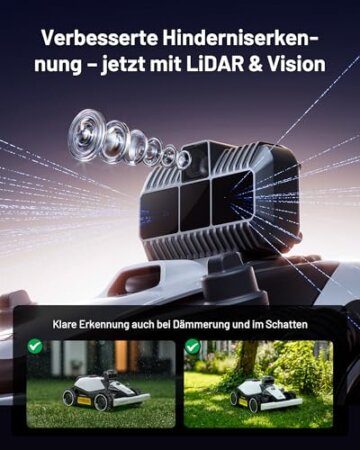 MAMMOTION LUBA mini AWD LiDAR Mähroboter ohne Begrenzungskabel Mit 3D LiDAR + Vision, Ohne RTK-Antenne, Automatische Kartierung, empf. für 1.500 m², 4G-Modul, bis zu 80 % Steigung - 9