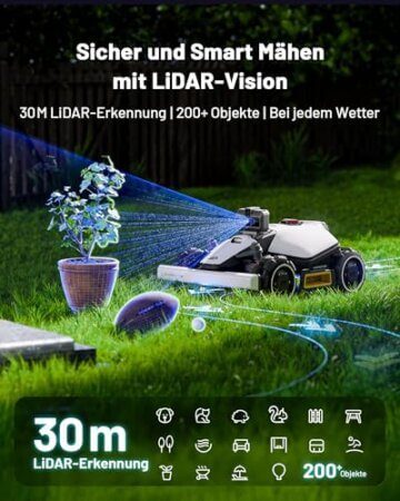 MAMMOTION LUBA mini AWD LiDAR Mähroboter ohne Begrenzungskabel Mit 3D LiDAR + Vision, Ohne RTK-Antenne, Automatische Kartierung, empf. für 1.500 m², 4G-Modul, bis zu 80 % Steigung - 10