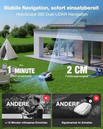 ECOVACS Goat O1200 LiDAR PRO Mähroboter ohne Begrenzungskabel, 1.200 m², 360° Dual-LiDAR-Navigation, automatische Kartierung, KI-3D-Hindernisvermeidung, präzises Kantentrimmen mit TruEdge Trimmer - 3