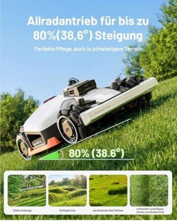MAMMOTION LUBA 3 AWD 3000 Mähroboter ohne Begrenzungskabel für 3000㎡, 360° LiDAR+NetRTK+KI Vision Tri-Fusion-Positionierung, AWD für 80% Steigungen, Auto-Kartierung, bis zu 30 Zonen, 12Ah-AKKU - 5