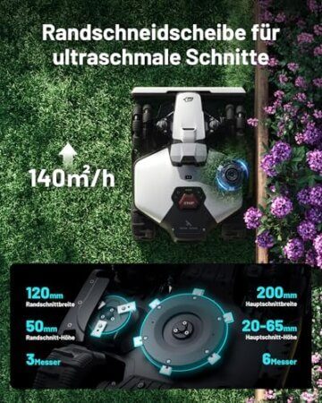 MAMMOTION LUBA Mini 2 AWD 1000 Mähroboter ohne Begrenzungskabel, Empf.1000㎡ Tri-Kamera-AI-Vision & NetRTK-Positionierung, Auto-Mapping, DropMow-Modus, 80% Steigung, Schnitthöhe 20-65mm, 10 Multi-Zonen - 4