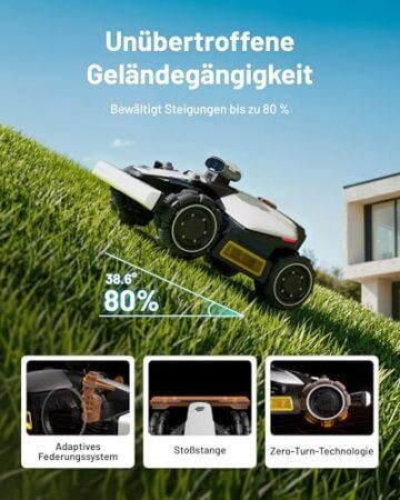MAMMOTION LUBA Mini 2 AWD 1000 Mähroboter ohne Begrenzungskabel, Empf.1000㎡ Tri-Kamera-AI-Vision & NetRTK-Positionierung, Auto-Mapping, DropMow-Modus, 80% Steigung, Schnitthöhe 20-65mm, 10 Multi-Zonen - 5