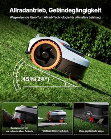 Navimow i205 AWD Mähroboter ohne Begrenzungskabel mit Garage S, Allradantrieb für Steigungen bis zu 45%, EFLS NRTK + Vision, Empf. 500 m², Keine RTK-Antenne erforderlich (Getrennt versandt Werden) - 2