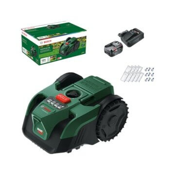 Bosch Akku-Mähroboter VISIMOW18V-100 (für Rasenflächen bis 100 m², Schnittbreite: 16 cm, Schnitthöhe: 20-60 mm, mit Ersatzmessern, inkl. Akku und Ladegerät) - 1