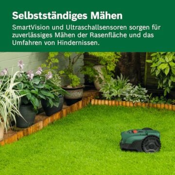Bosch Akku-Mähroboter VISIMOW18V-100 (für Rasenflächen bis 100 m², Schnittbreite: 16 cm, Schnitthöhe: 20-60 mm, mit Ersatzmessern, inkl. Akku und Ladegerät) - 5