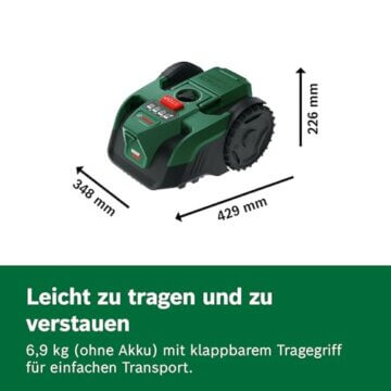 Bosch Akku-Mähroboter VISIMOW18V-100 (für Rasenflächen bis 100 m², Schnittbreite: 16 cm, Schnitthöhe: 20-60 mm, mit Ersatzmessern, inkl. Akku und Ladegerät) - 6