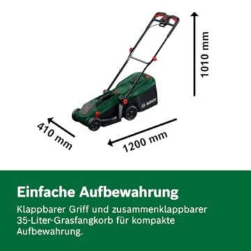 Bosch Akku-Rasenmäher ROTAK18V-32 (Schnittbreite: 32 cm, Schnitthöhe: 25-65 mm, 35 l Stoff-Grasfangkorb, Mulchstopfen, ohne Akku) - 6