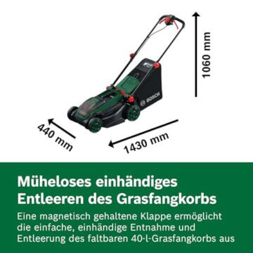 Bosch Akku-Rasenmäher ROTAK18V2-38 (Schnittbreite: 38 cm, Schnitthöhe: 30-75 mm, 40 l Stoff-Grasfangkorb, Mulchstopfen, inkl. 2 x 18V Akku und Ladegerät) - 6