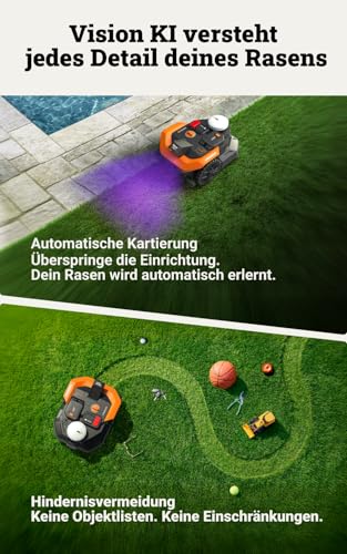 WORX Landroid Vision Cloud WR303E 2WD Mähroboter ohne Begrenzungskabel für 300 m² (KI-Hinderniserkennung, VSLAM+ RTK Cloud Navigation, Auto-Mapping, App-Steuerung) - 3