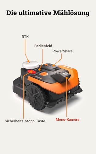 WORX Landroid Vision Cloud WR303E 2WD Mähroboter ohne Begrenzungskabel für 300 m² (KI-Hinderniserkennung, VSLAM+ RTK Cloud Navigation, Auto-Mapping, App-Steuerung) - 9