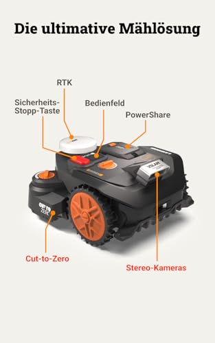 WORX Landroid Vision Cloud WR306E 2WD Mähroboter ohne Begrenzungskabel für 600 m² (KI-Hinderniserkennung, VSLAM+ RTK Cloud Navigation, Auto-Mapping, App-Steuerung, Cut-to-Zero) - 9